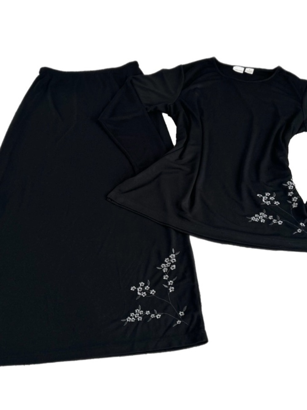 Vintage 90s Cherokee Black Floral Embroidered Maxi Skirt Top Set Top XL Skirt L